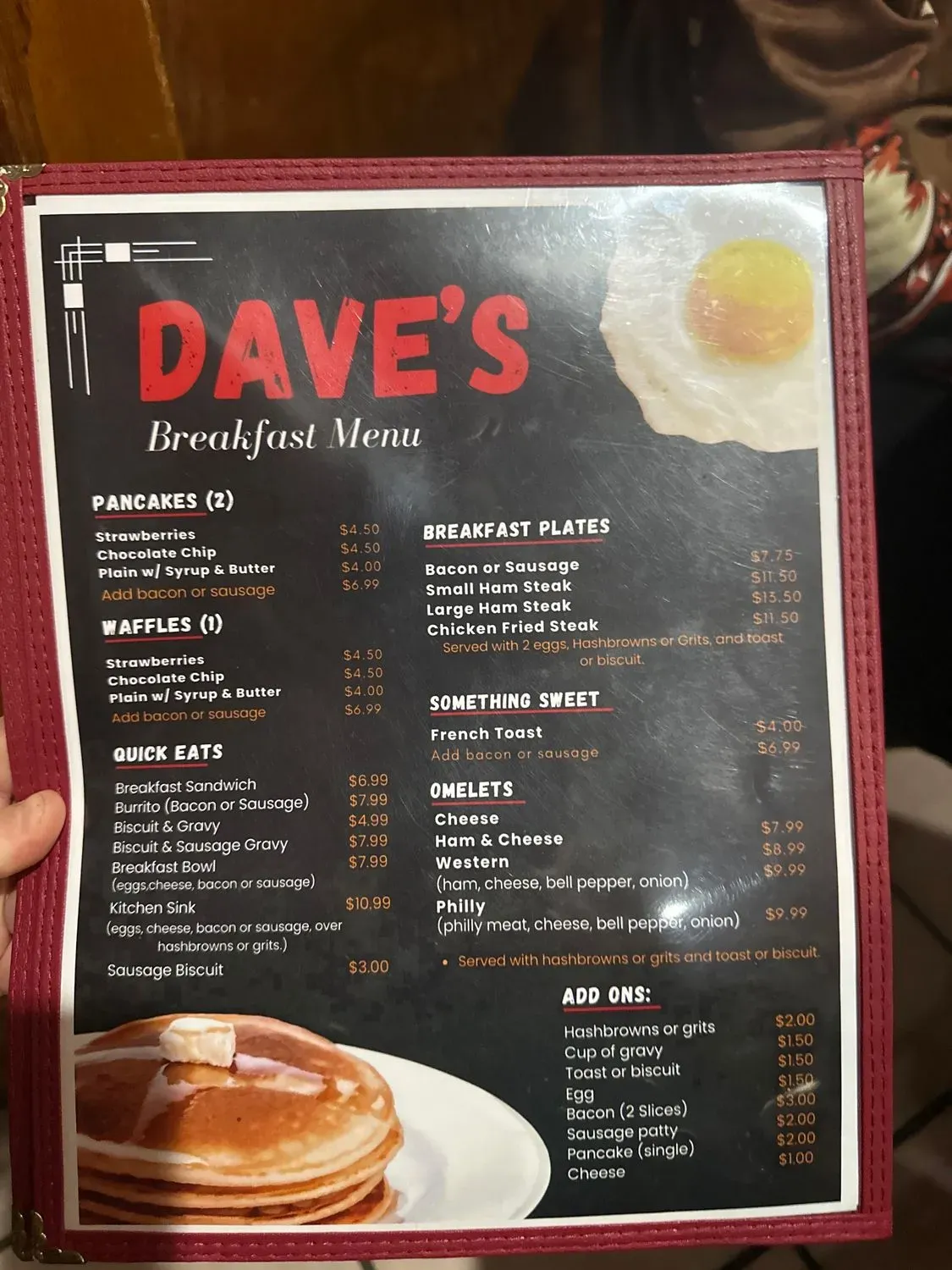 Dave's Diner Menu - Updated November 2025