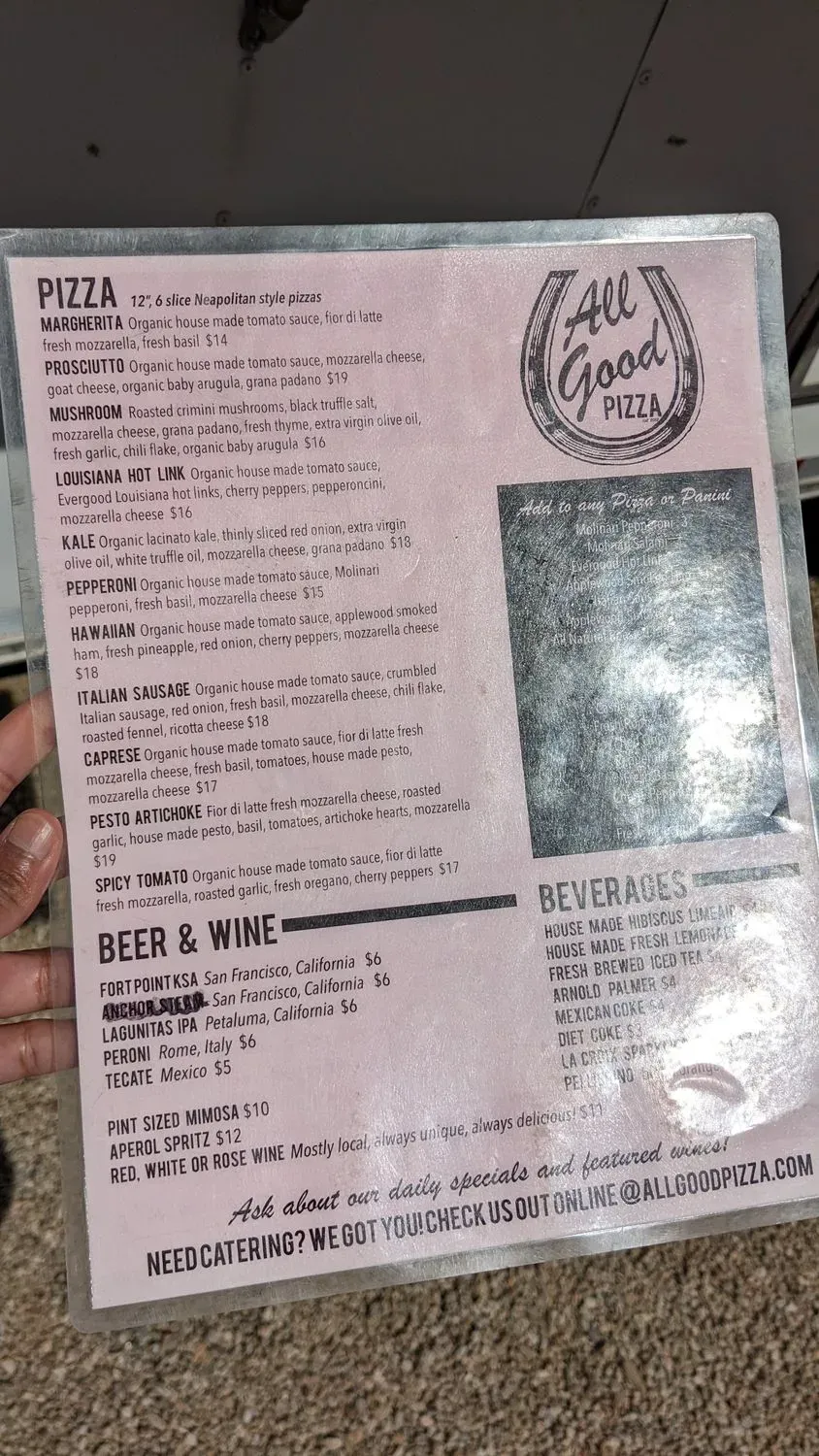 All Good Pizza Menu - Updated November 2025
