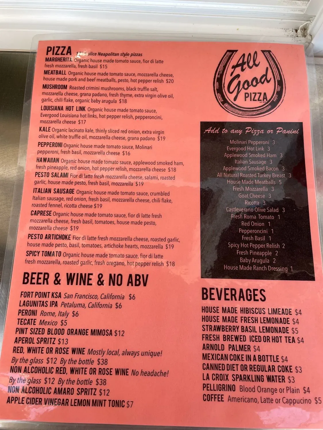 All Good Pizza Menu - Updated November 2025