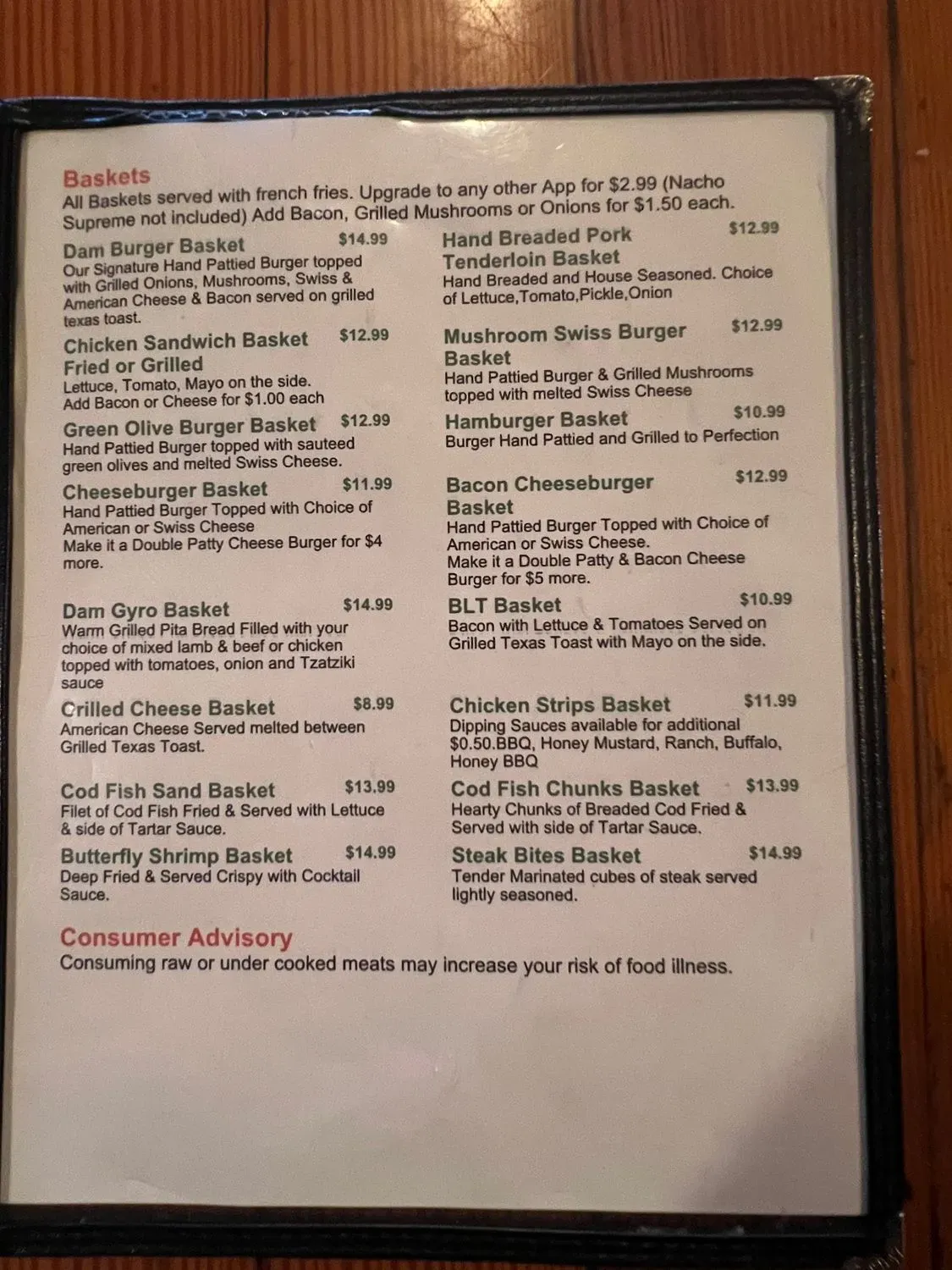 The Dam Bar & Grill Menu - Updated November 2025