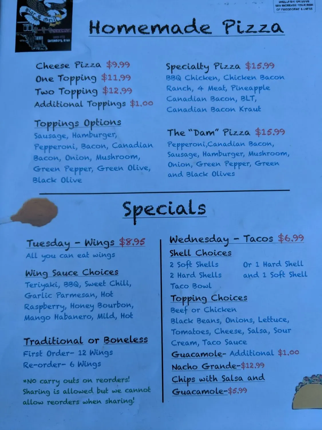 The Dam Bar & Grill Menu - Updated November 2025