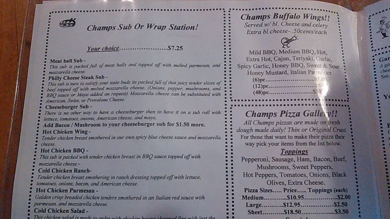 Champs Menu - Updated November 2025