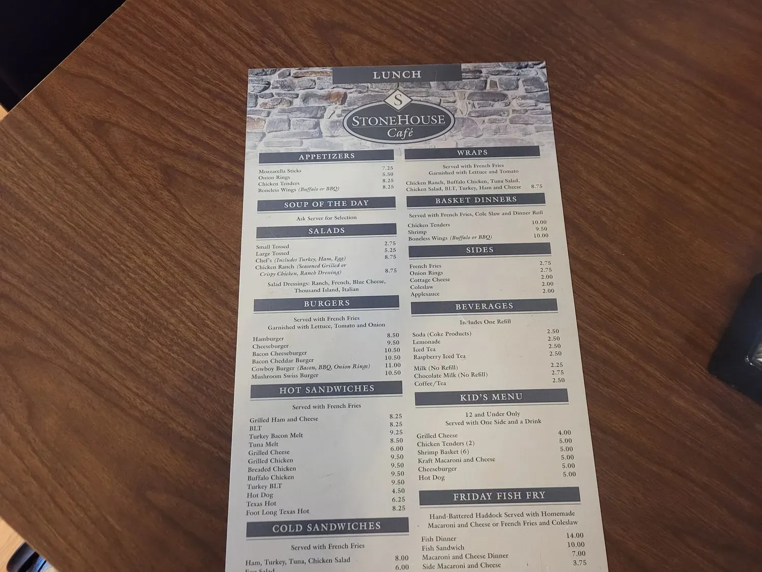Stonehouse Cafe Menu - Updated November 2025