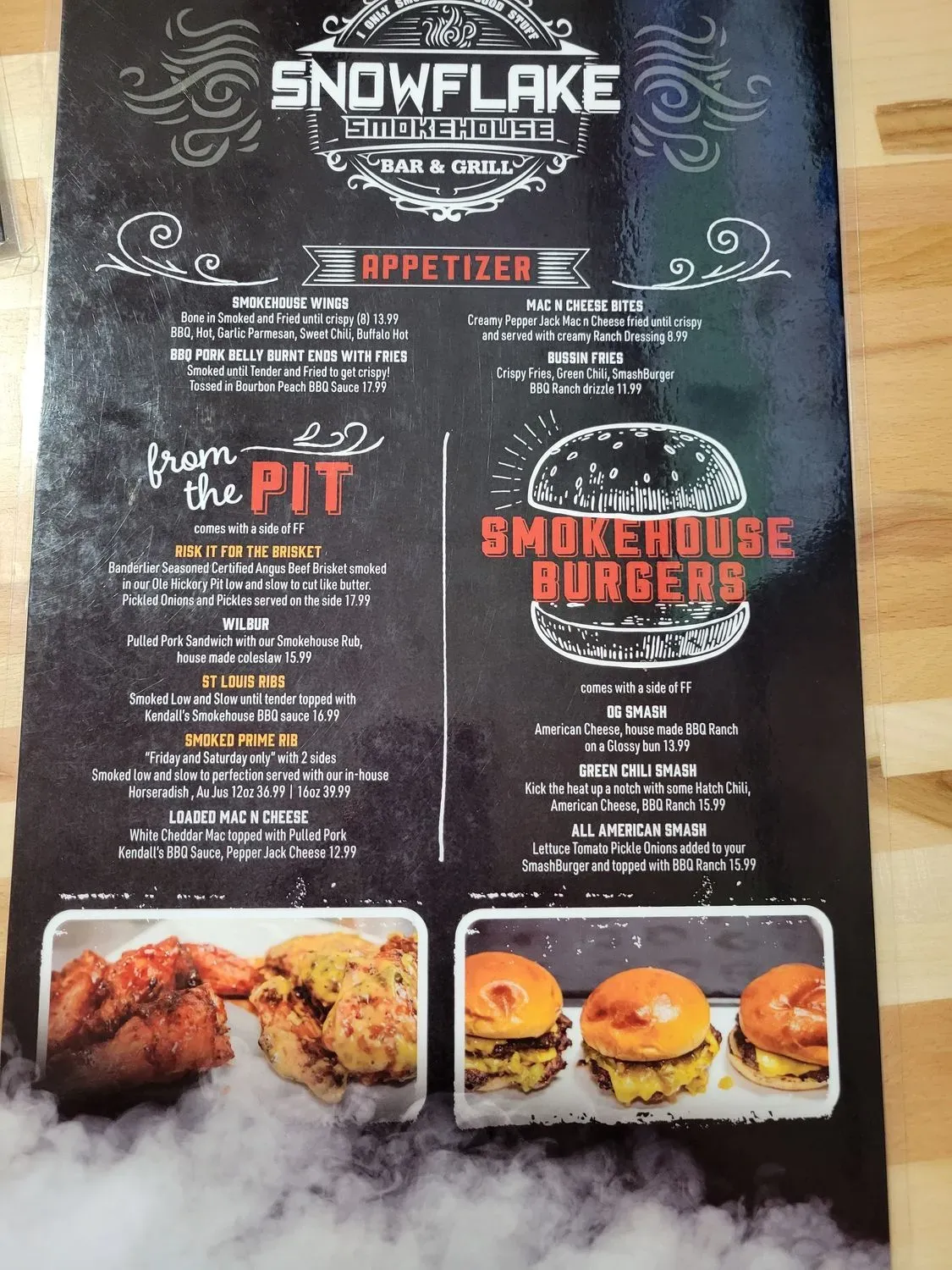 Snowflake Smokehouse Bar & Grill Menu - Updated November 2025