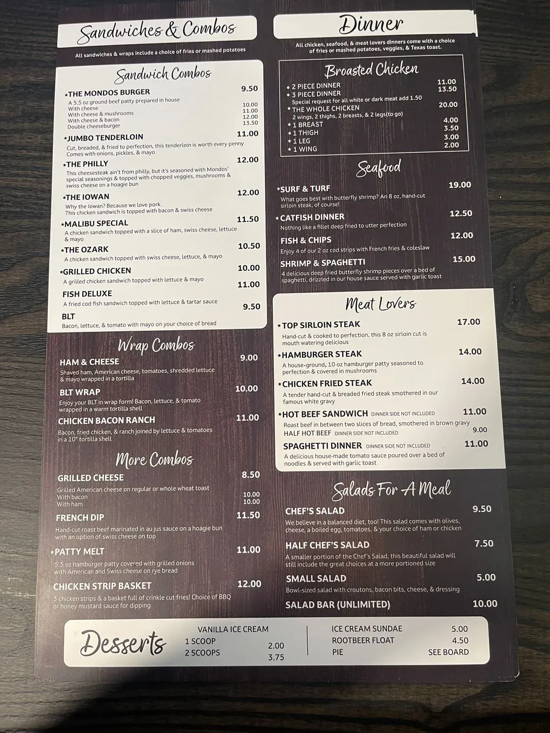 Mondo's Restaurant Menu - Updated November 2025
