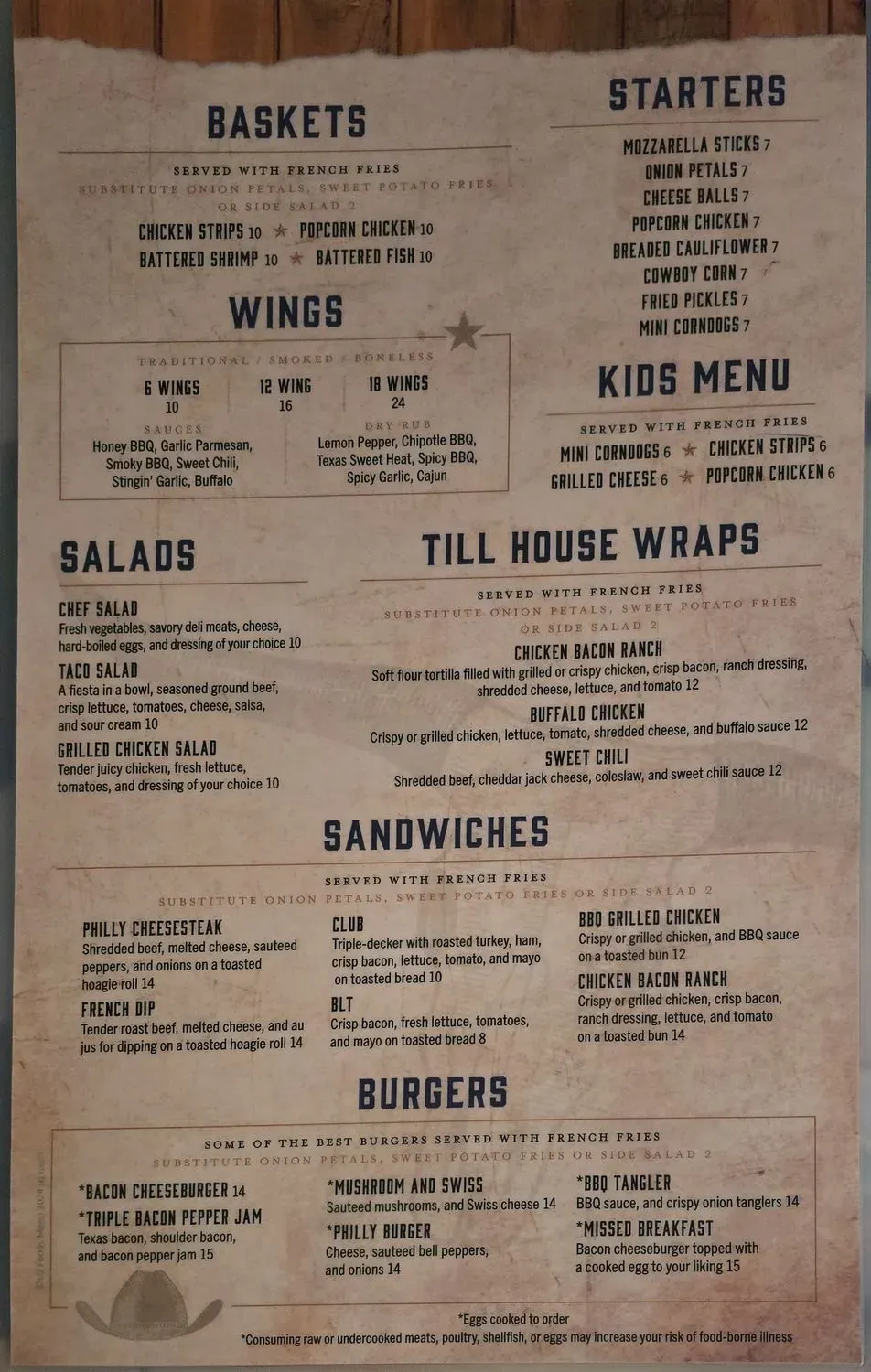 Till House Saloon and Grill Menu - Updated July 2025