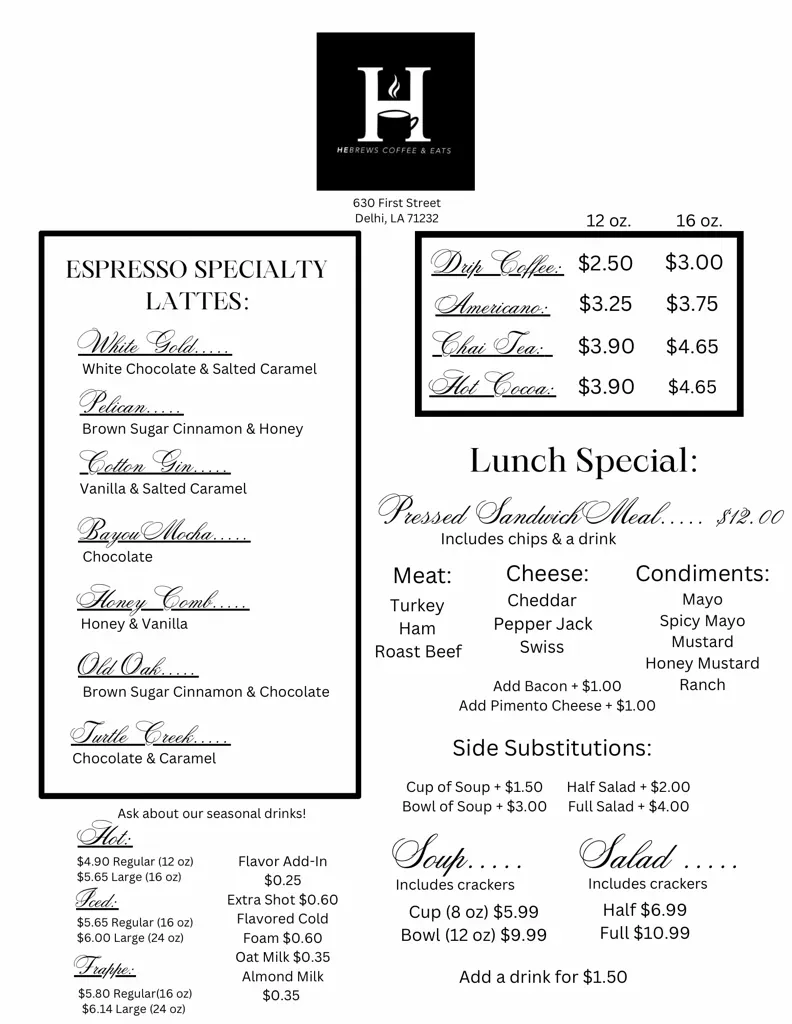 HeBrews Coffee & Eats *Delhi* Menu - Updated November 2025