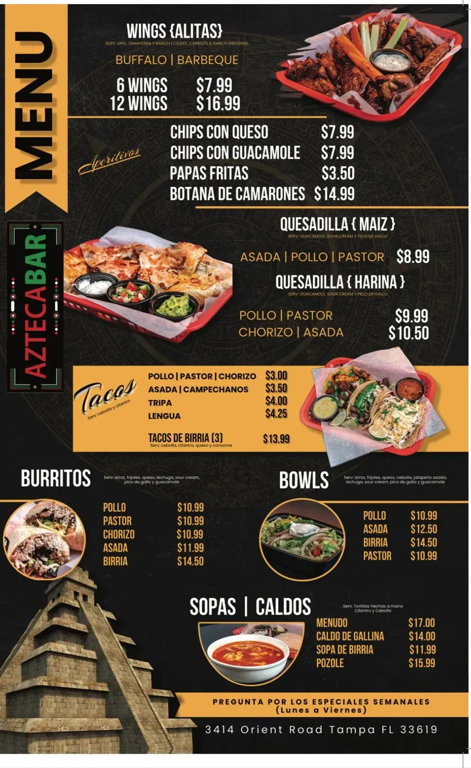 Azteca Bar Menu - Updated November 2025
