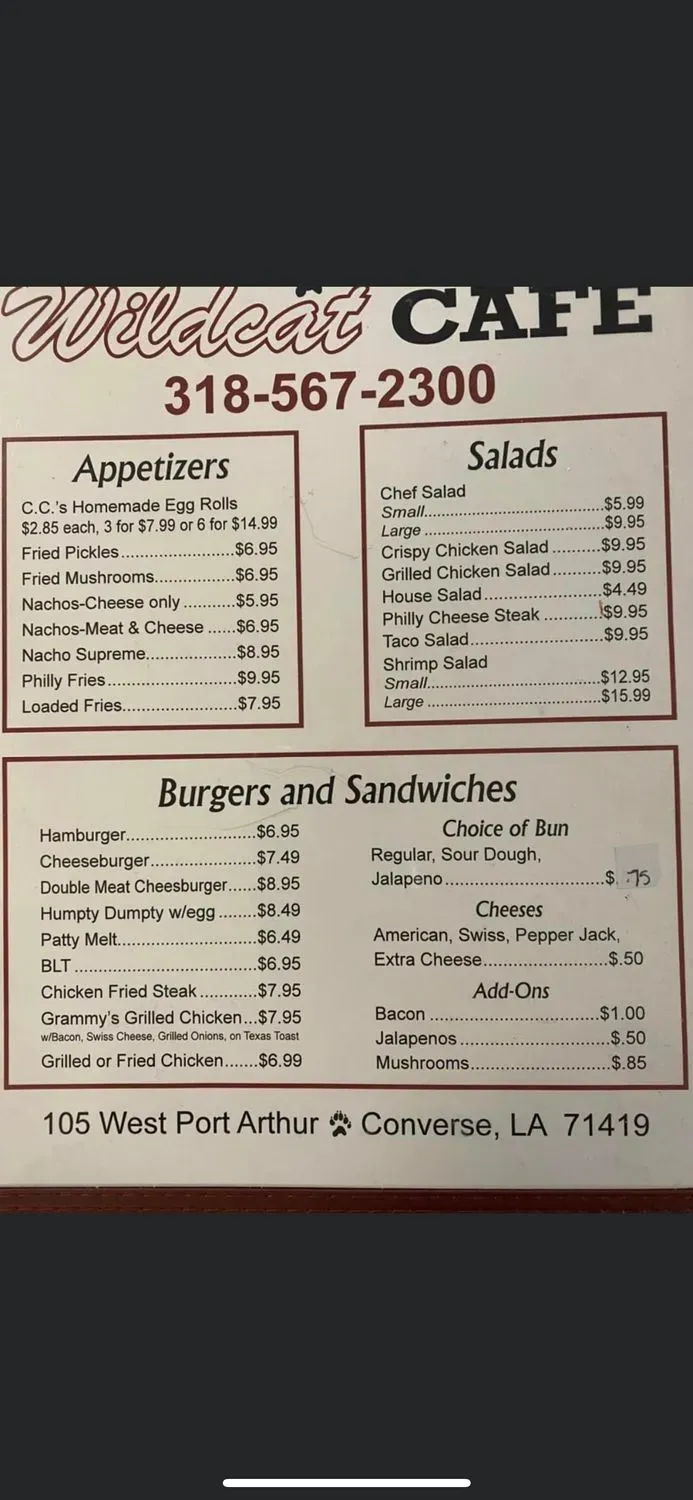 Wildcat 4 corner cafe Menu - Updated November 2025