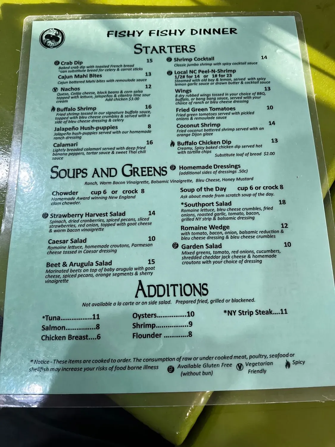 Fishy Fishy Cafe Menu - Updated November 2025