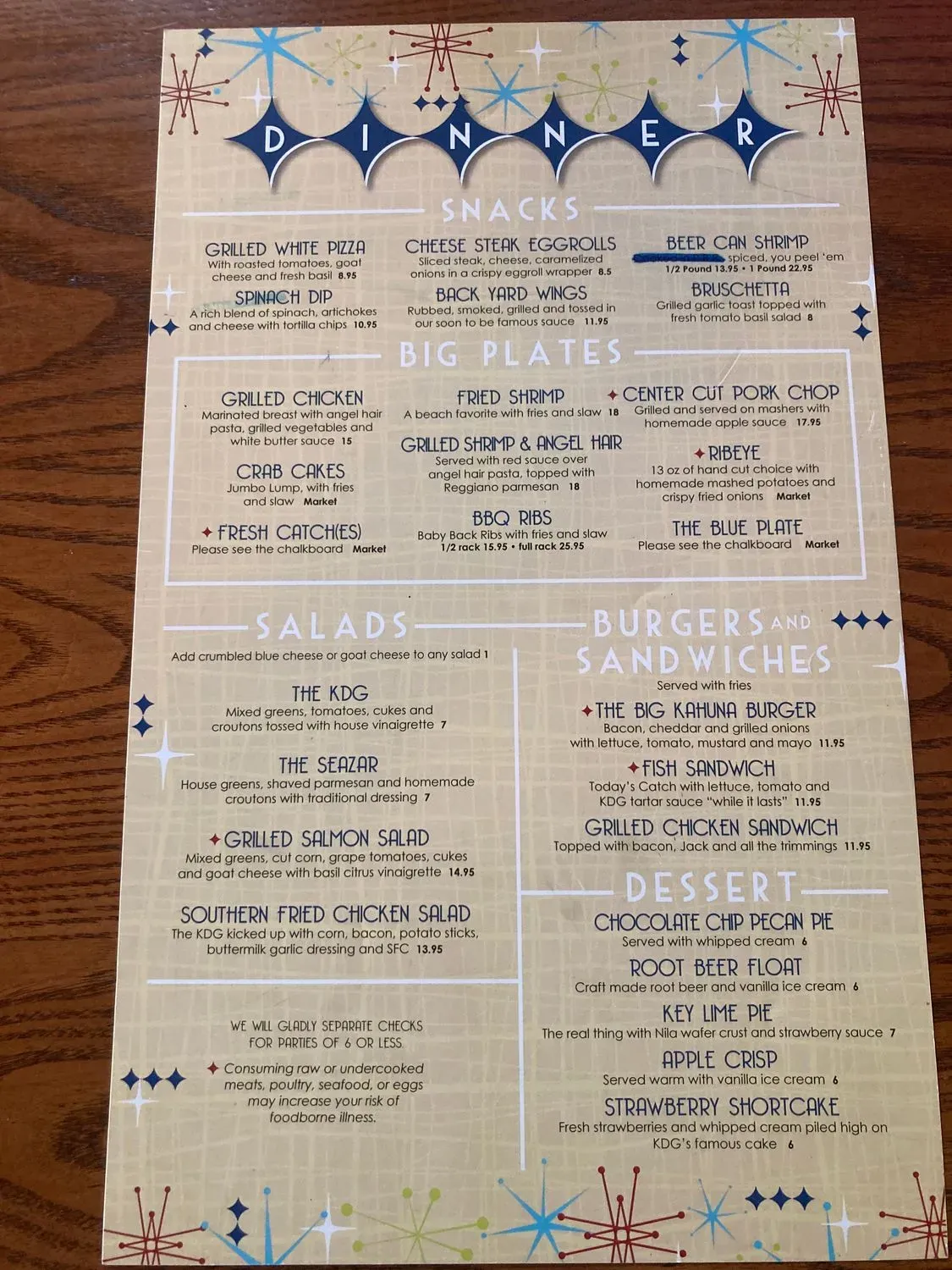 The Kill Devil Grill Menu - Updated November 2025