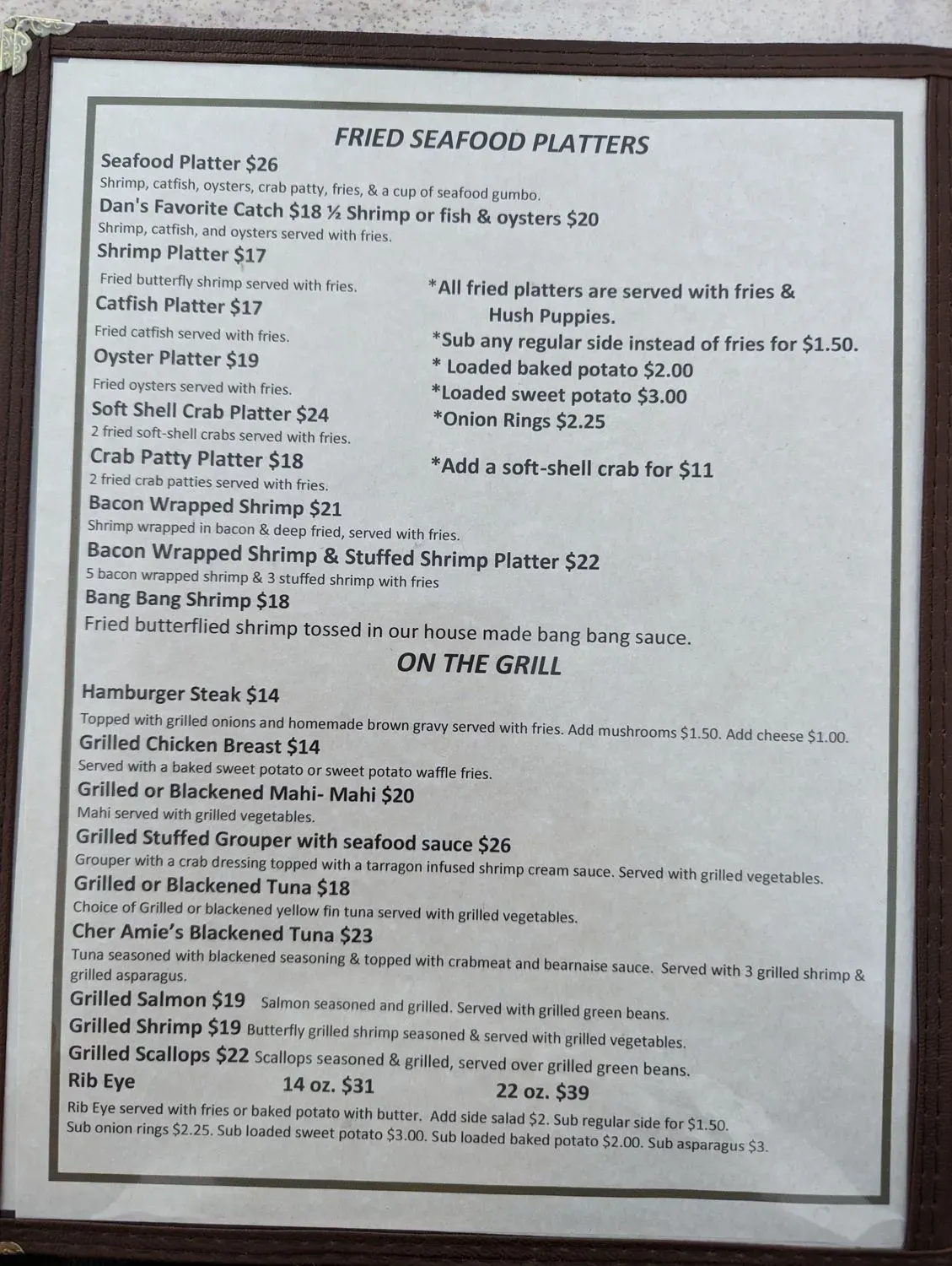 Cher Amie's Seafood Restaurant Menu - Updated October 2025
