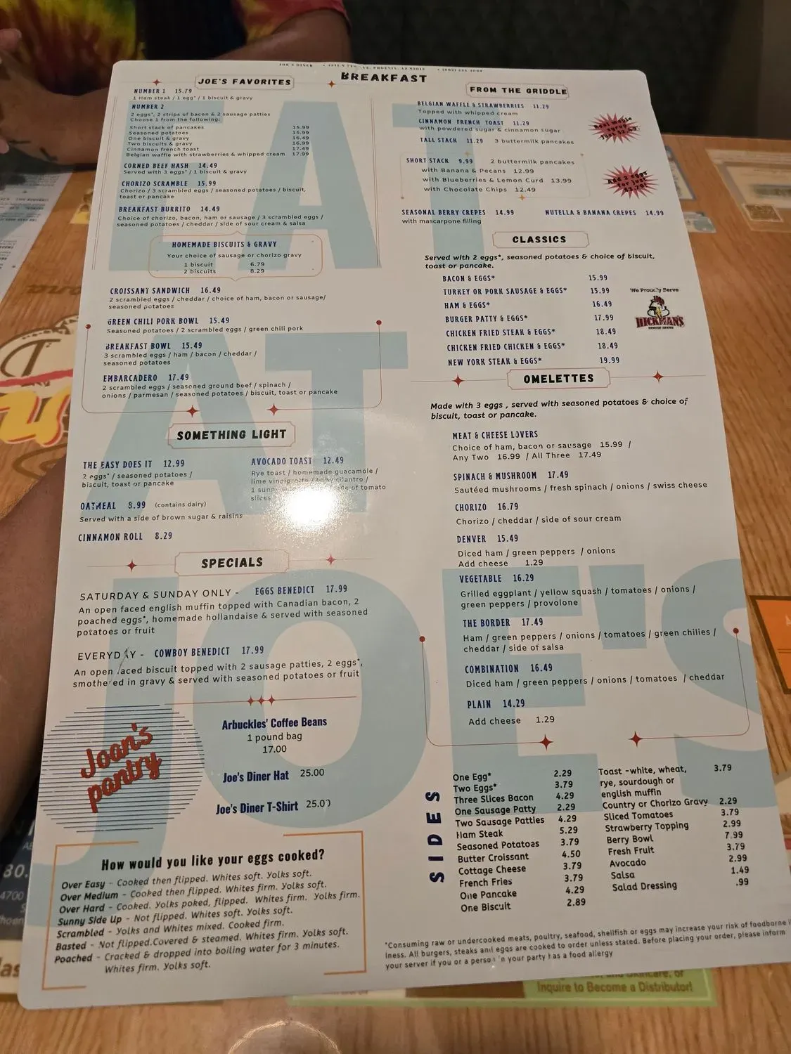 Joe's Diner Menu - Updated November 2025