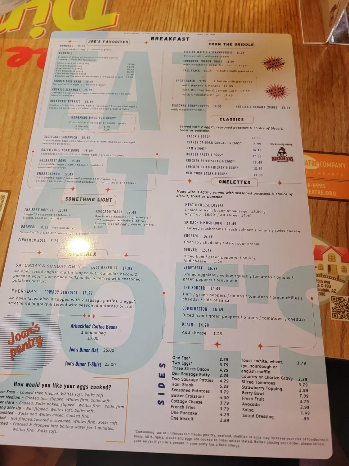 Joe's Diner Menu - Updated November 2025