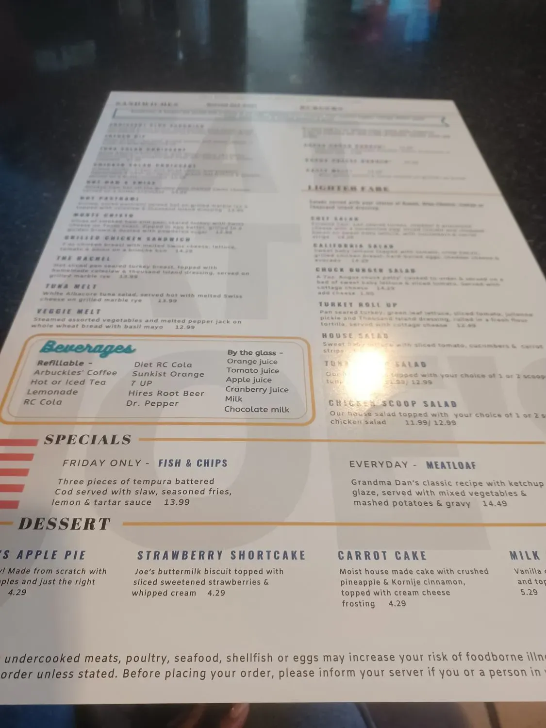 Joe's Diner Menu - Updated November 2025