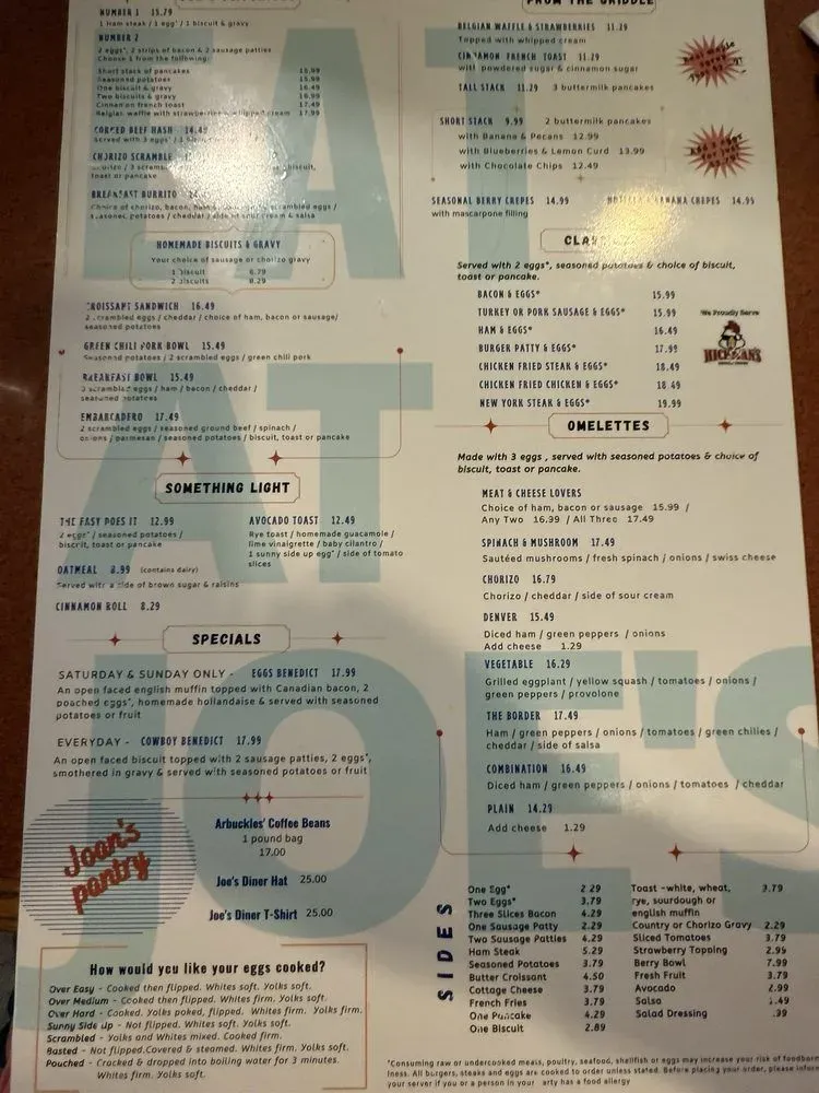 Joe's Diner Menu - Updated November 2025