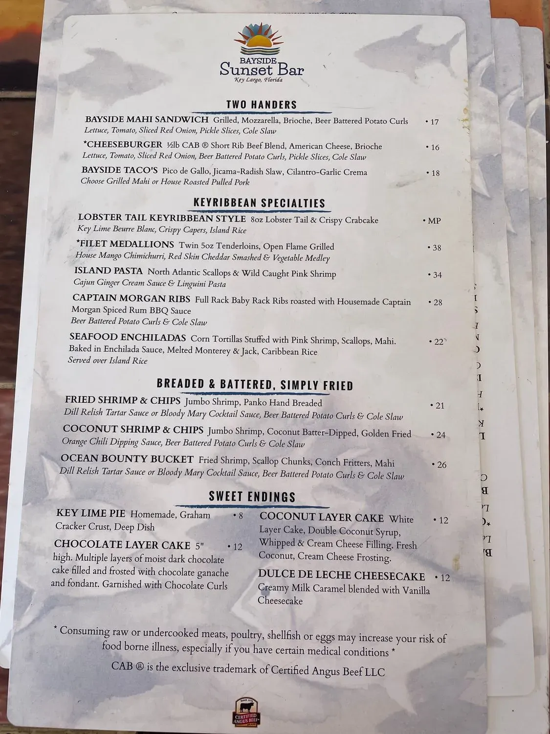 Bayside Grille & Sunset Bar Menu - Updated November 2025