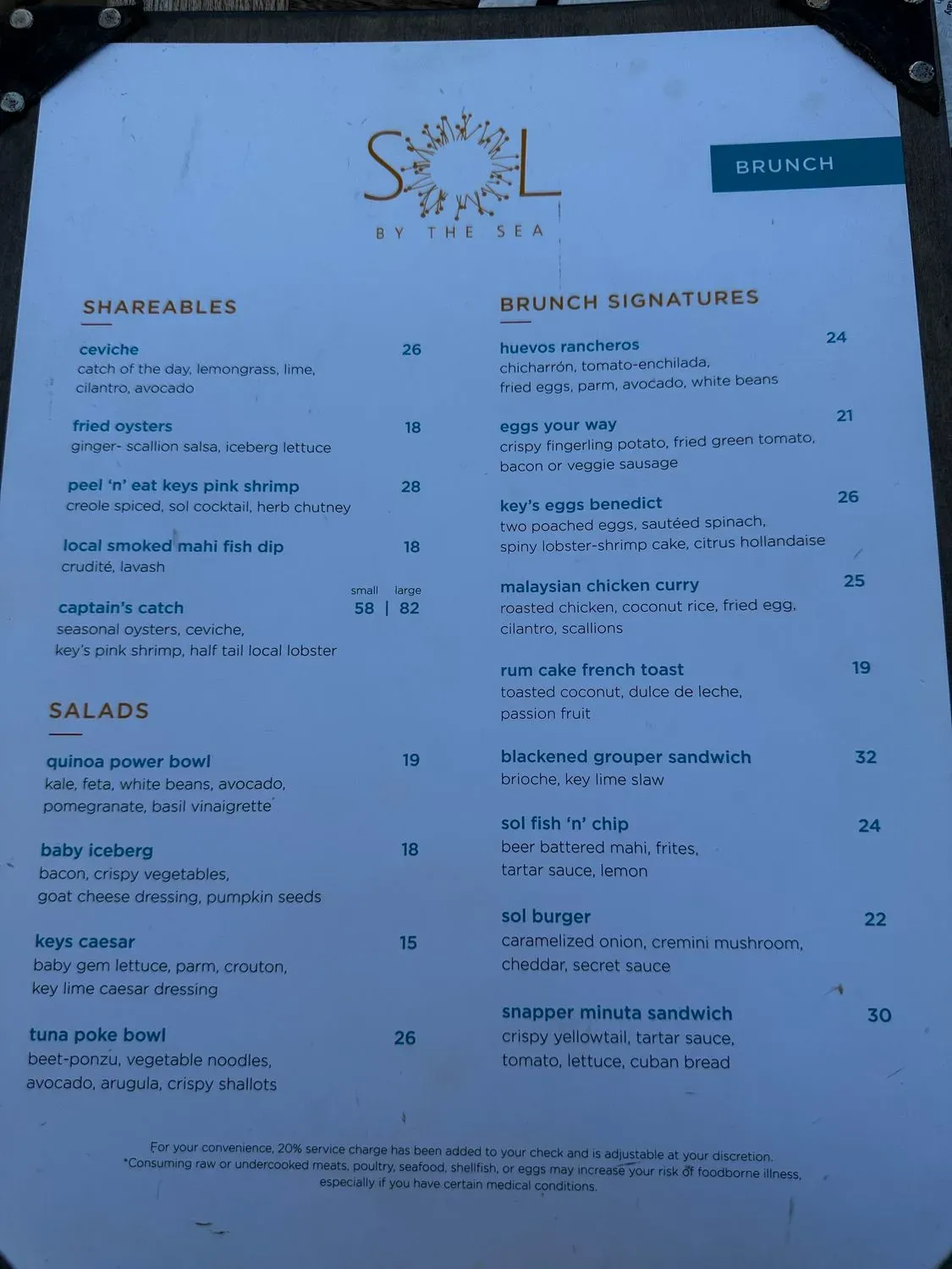 Sol by the Sea Menu - Updated November 2025
