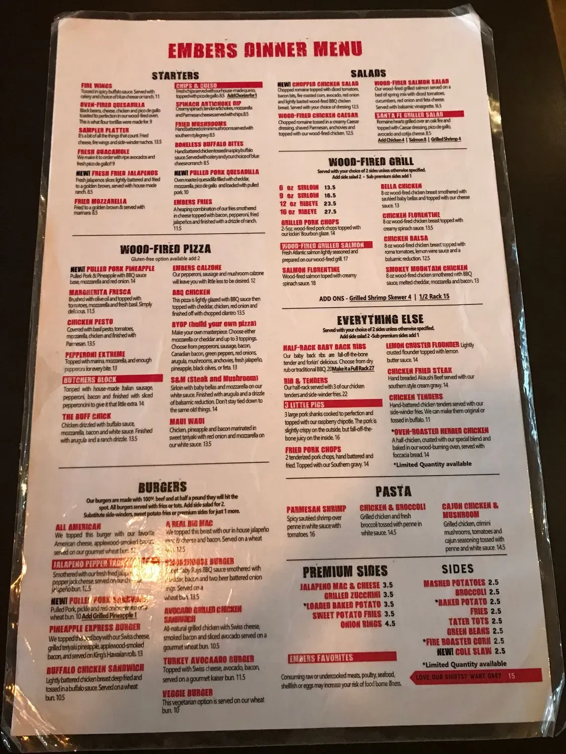 Embers Wood Fire Grill & Bar Menu - Updated November 2025
