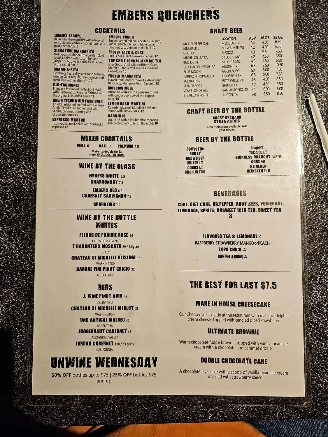Embers Wood Fire Grill & Bar Menu - Updated November 2025
