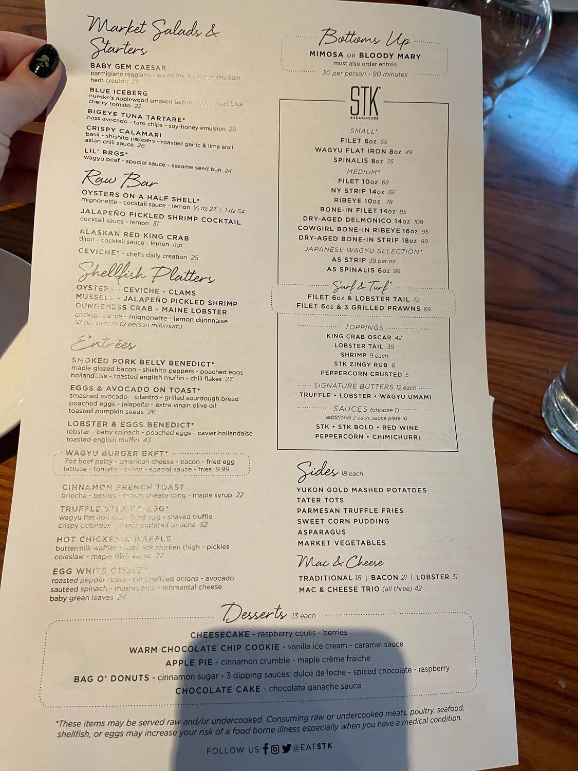 STK Steakhouse Menu - Updated November 2025