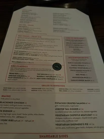 The Keg Steakhouse + Bar - St. James Menu | Winnipeg, MB | Checkle