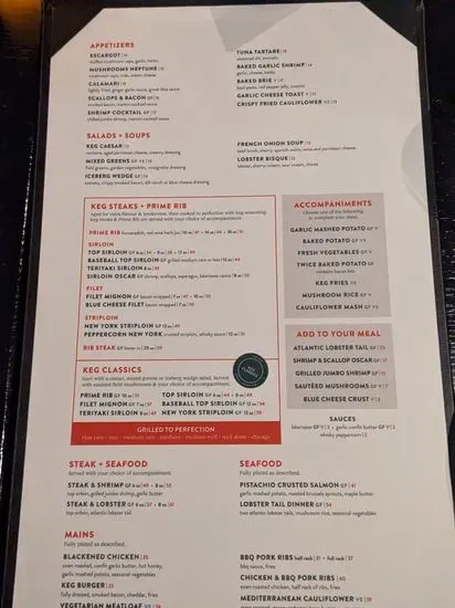 The Keg Steakhouse + Bar - Fort McMurray Menu | Fort McMurray, AB | Checkle