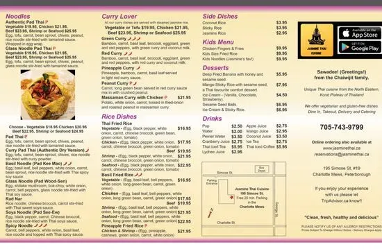 Jasmine Thai Cuisine Restaurant (at Charlotte Mews) Menu | Peterborough ...