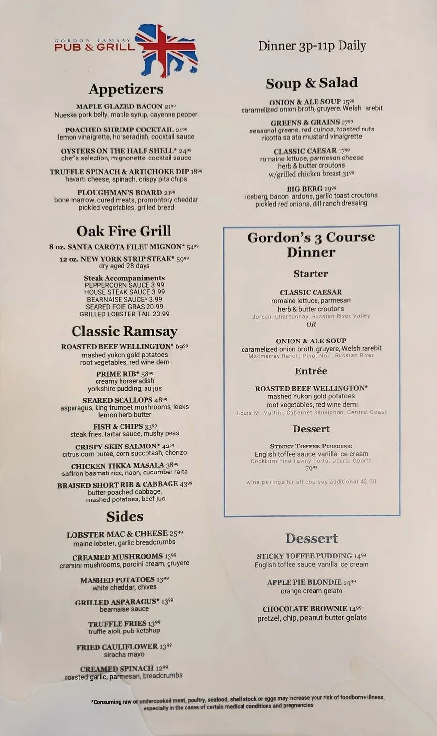 Gordon Ramsay Pub & Grill Menu - Updated November 2025