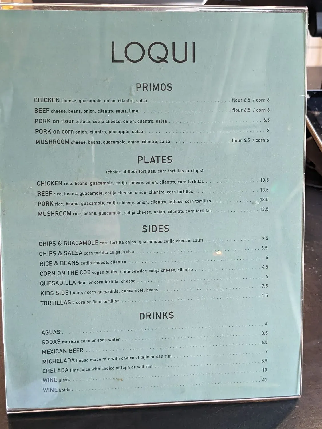 LOQUI Menu - Updated November 2025
