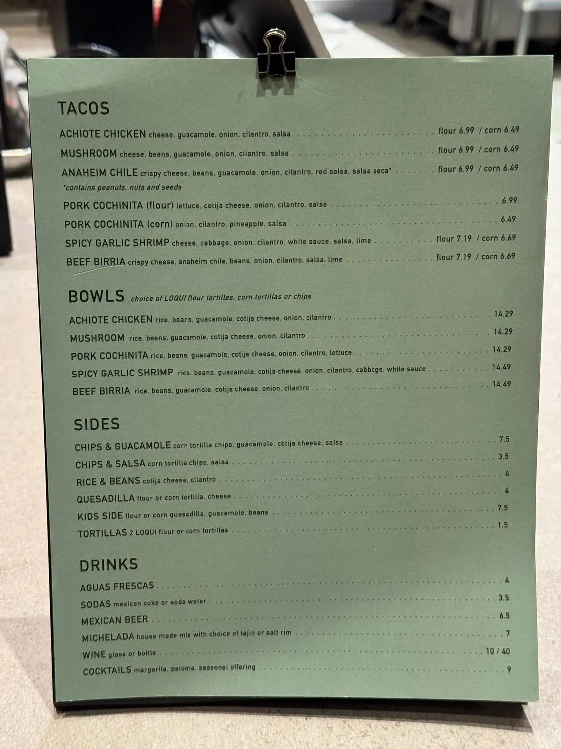 LOQUI Menu - Updated November 2025