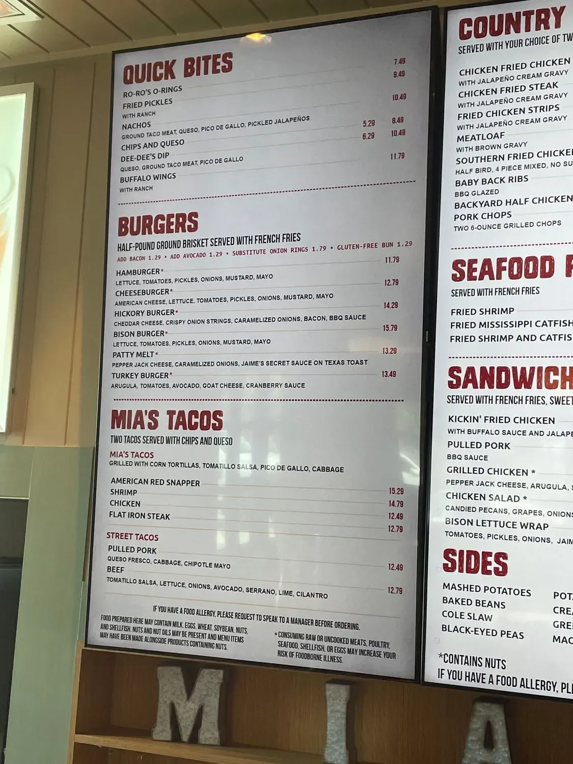 Mia's Table Menu - Updated October 2025