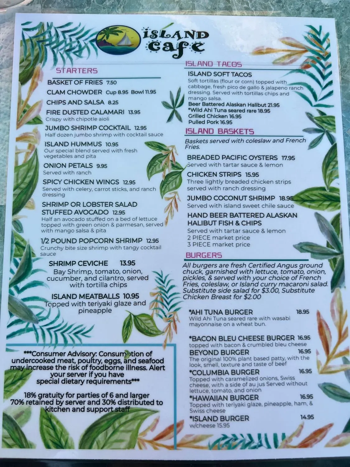 Island Cafe Menu - Updated November 2025