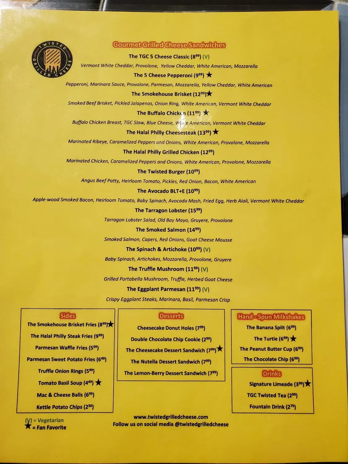 Twisted Grilled Cheese Menu - Updated November 2025