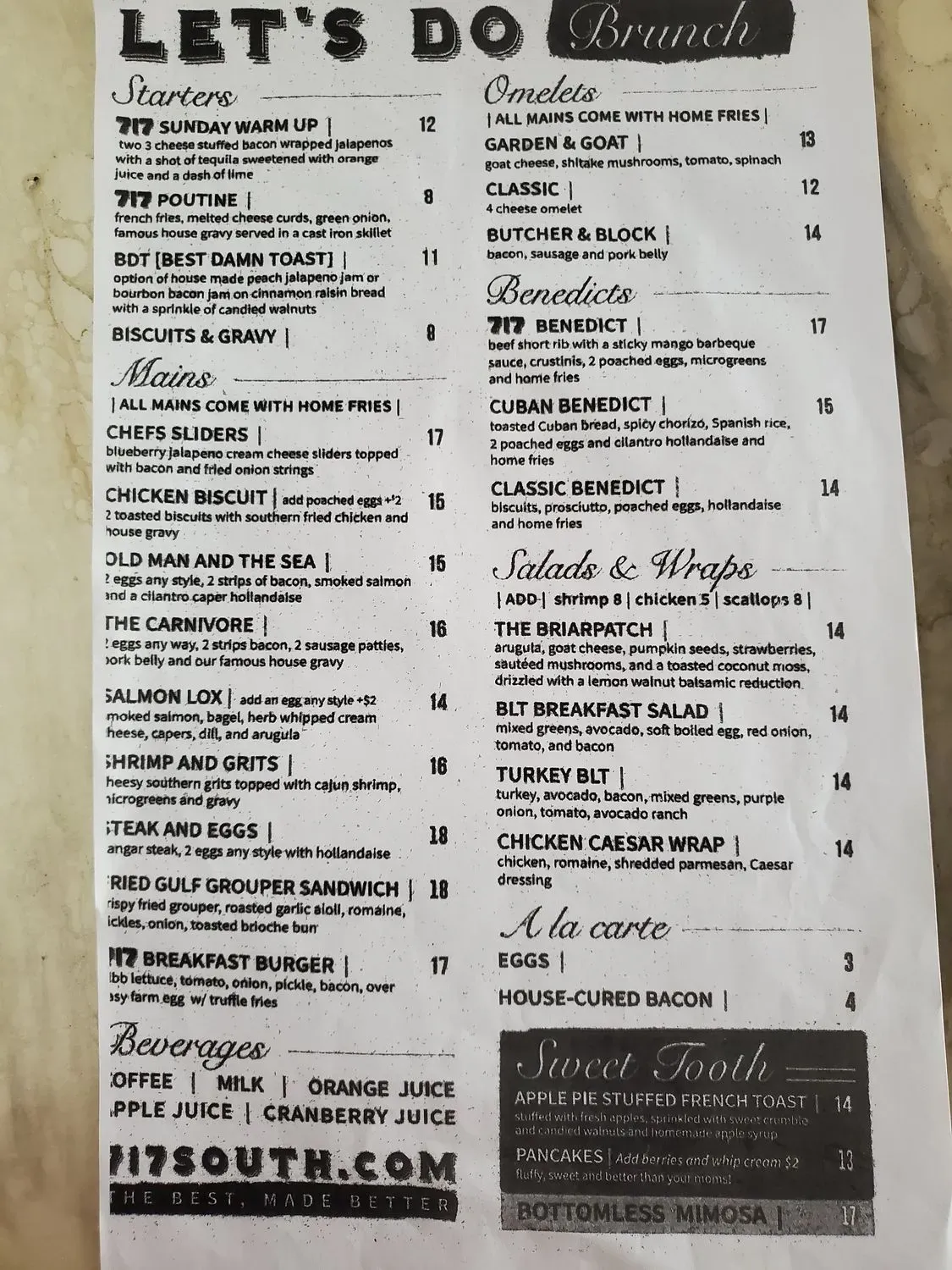 717 South Menu - Updated November 2025