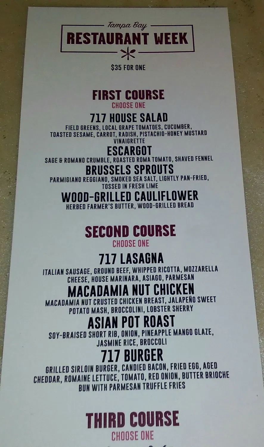717 South Menu - Updated November 2025