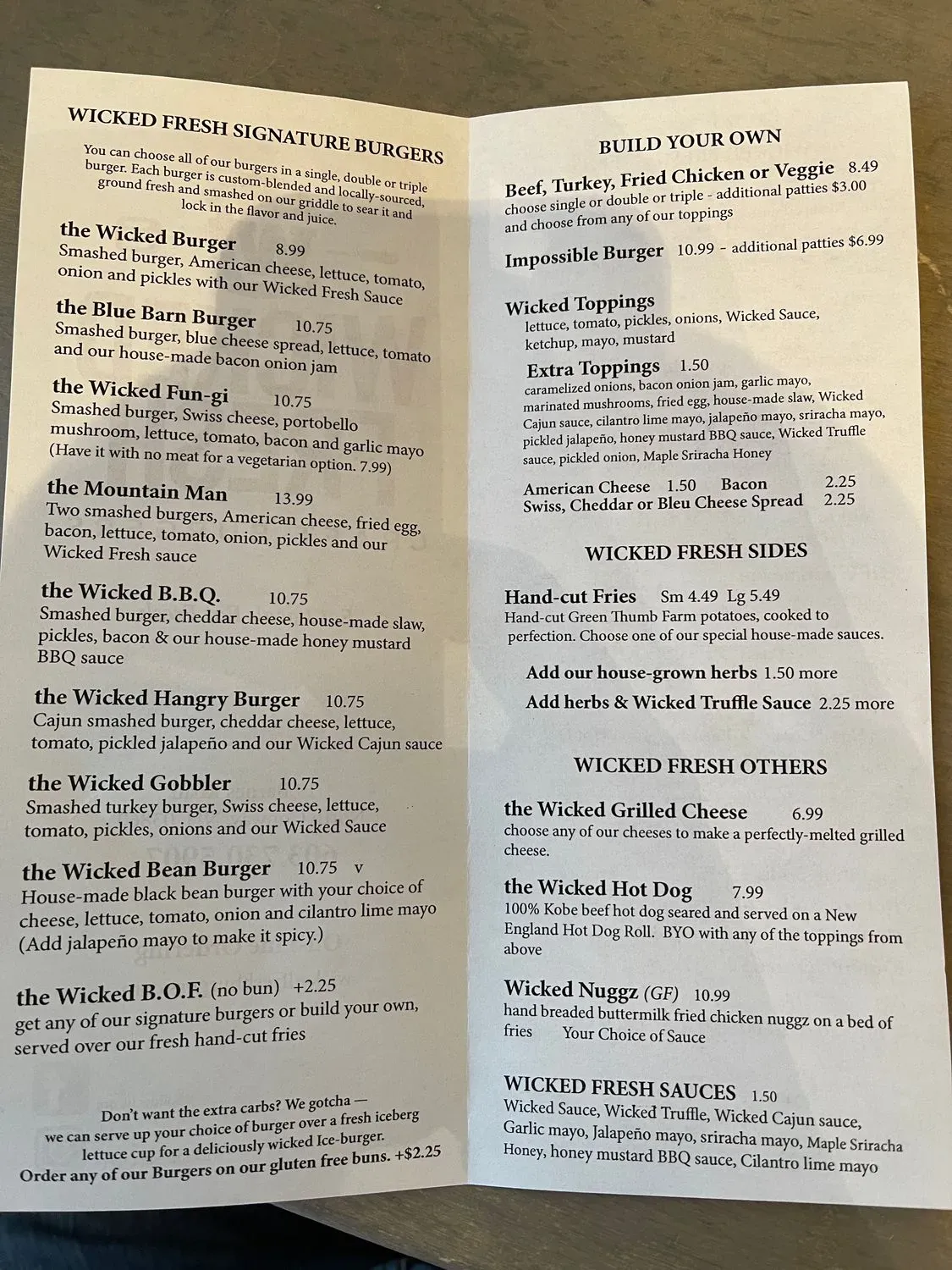 Wicked Fresh Craft Burgers Menu - Updated November 2025