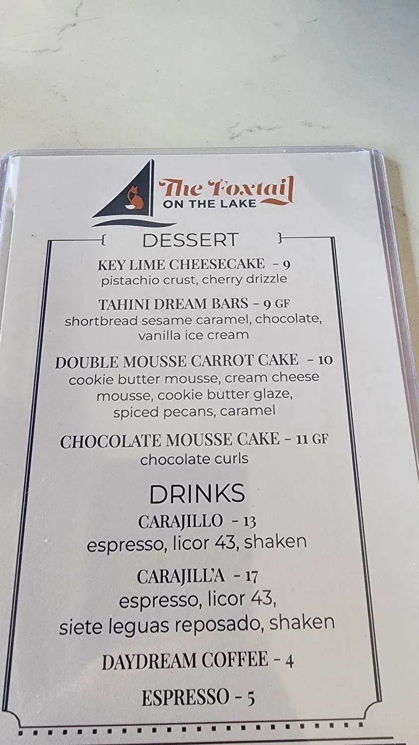 The Foxtail On The Lake Menu - Updated November 2025