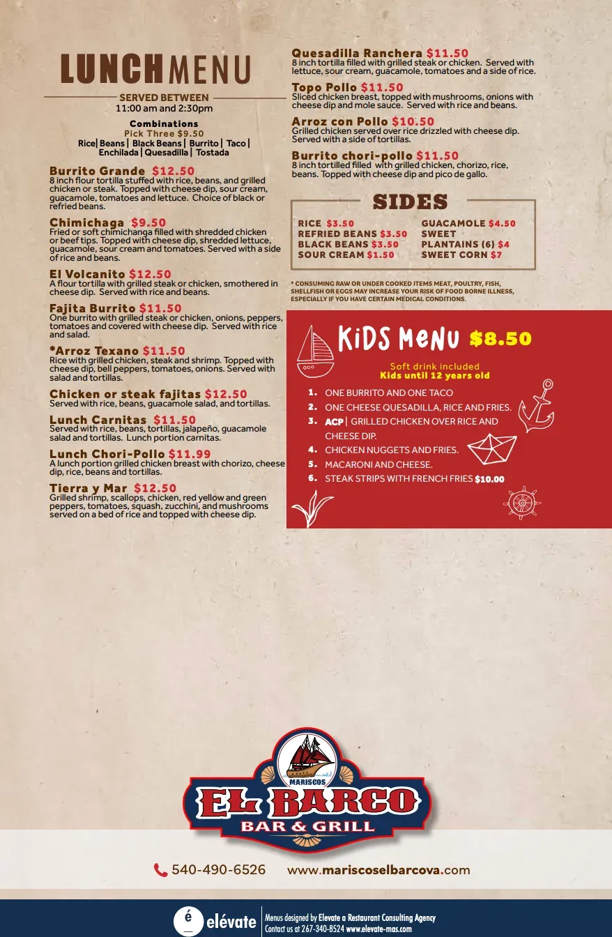 El Barco Bar and Grill Menu - Updated November 2025