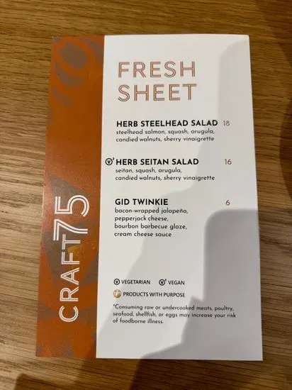 Craft75 Gastropub Menu | Redmond, WA | Checkle