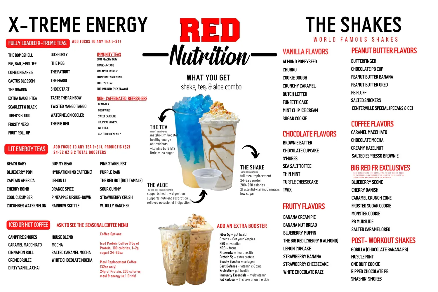 Red Nutrition (Shake & Energy Bar) Menu - Updated November 2025