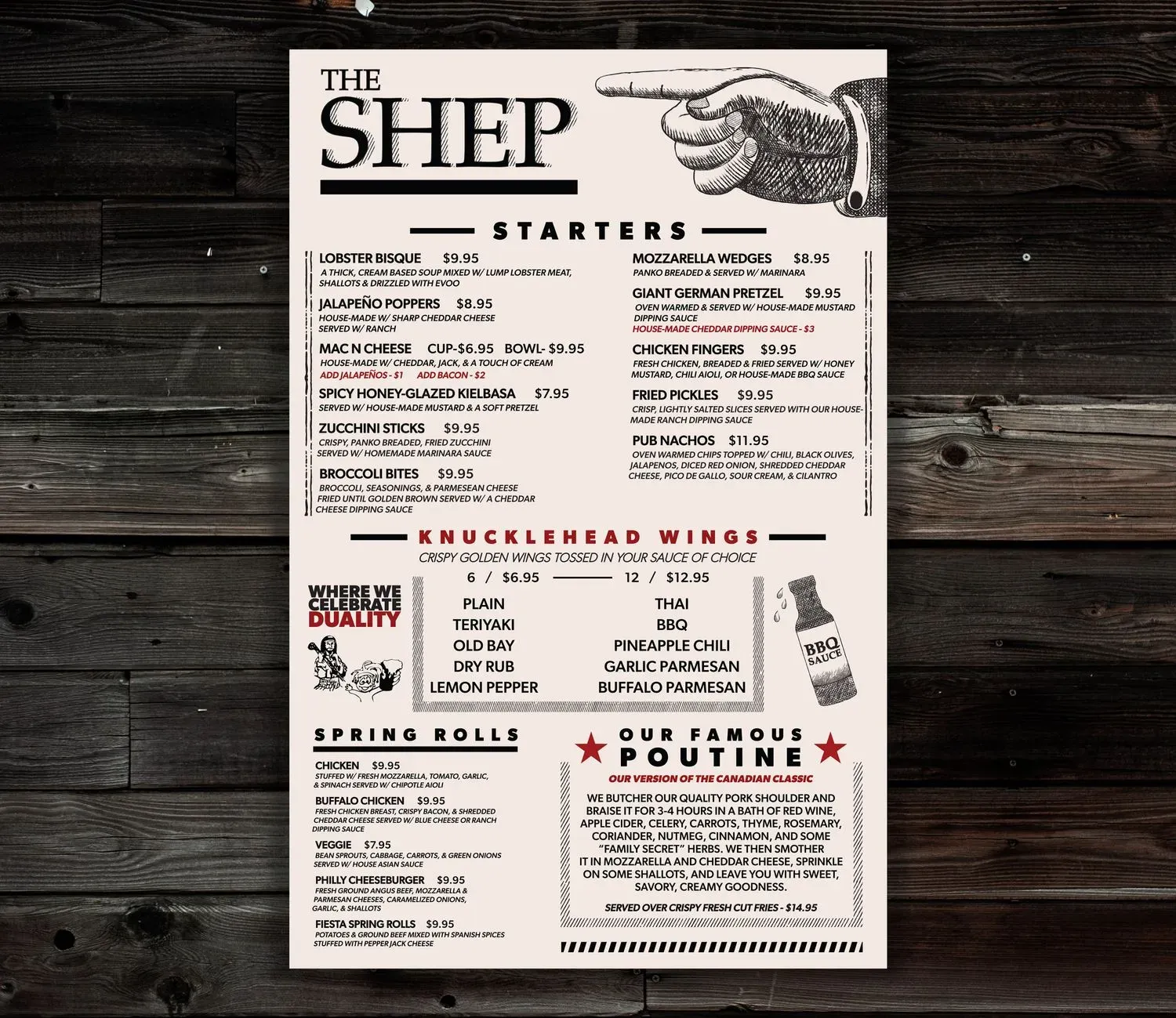 The Shepard and the Knucklehead Pub Menu - Updated November 2025