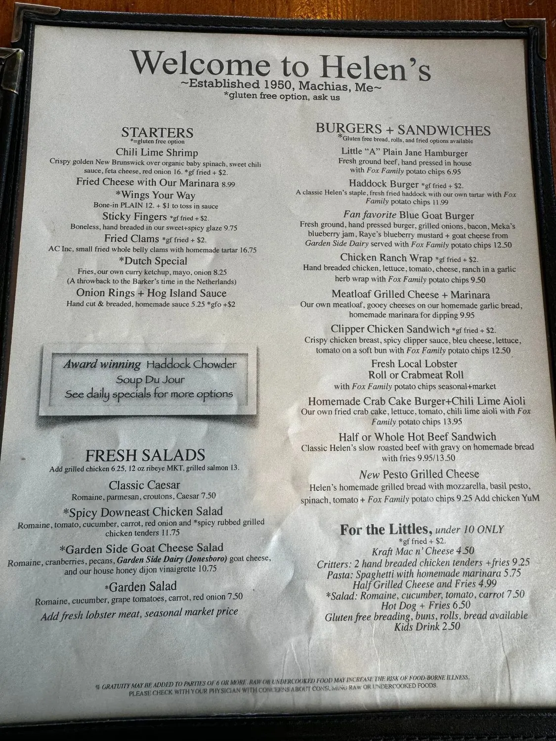 Helen's Restaurant Menu - Updated November 2025
