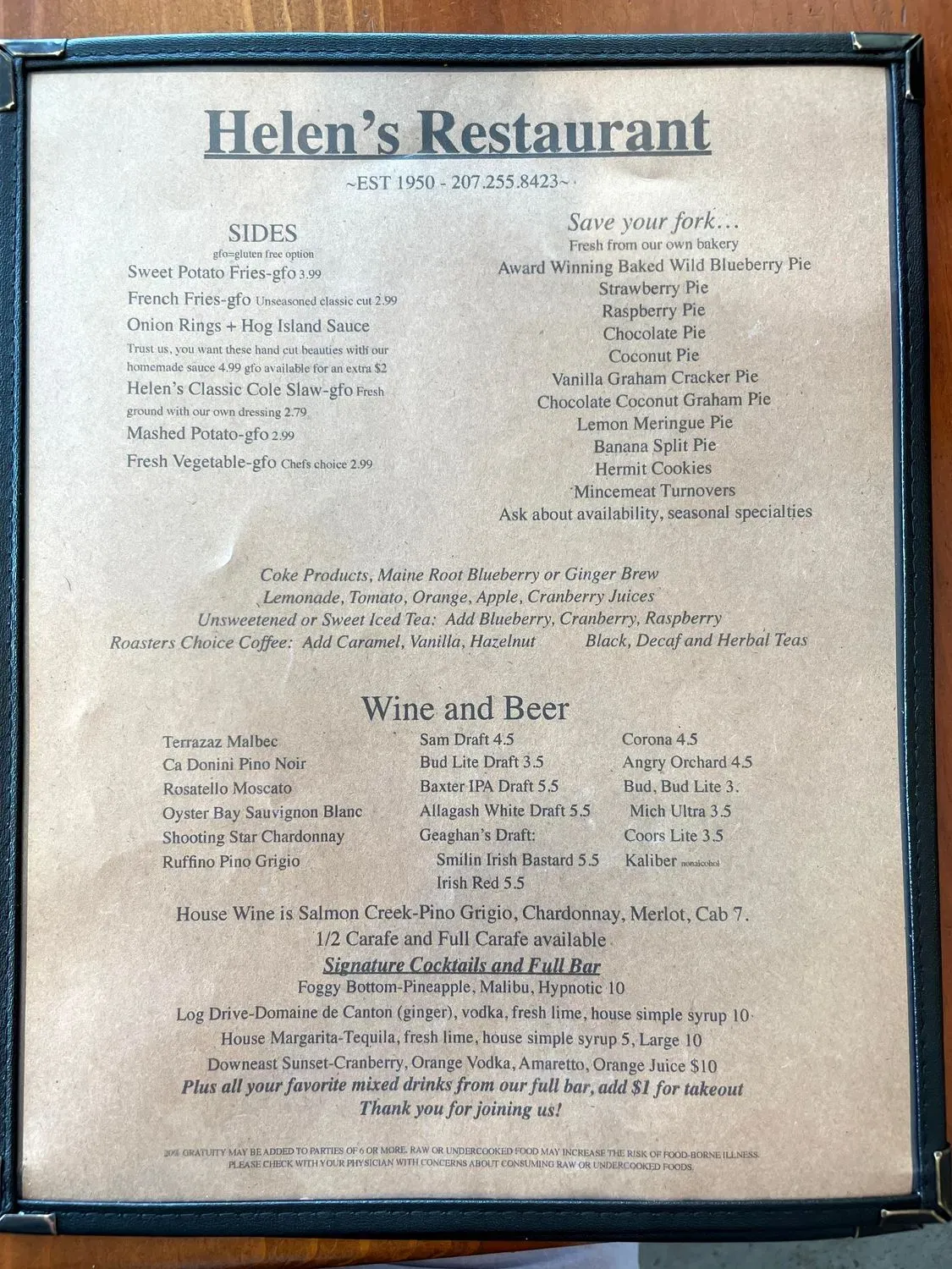 Helen's Restaurant Menu - Updated November 2025