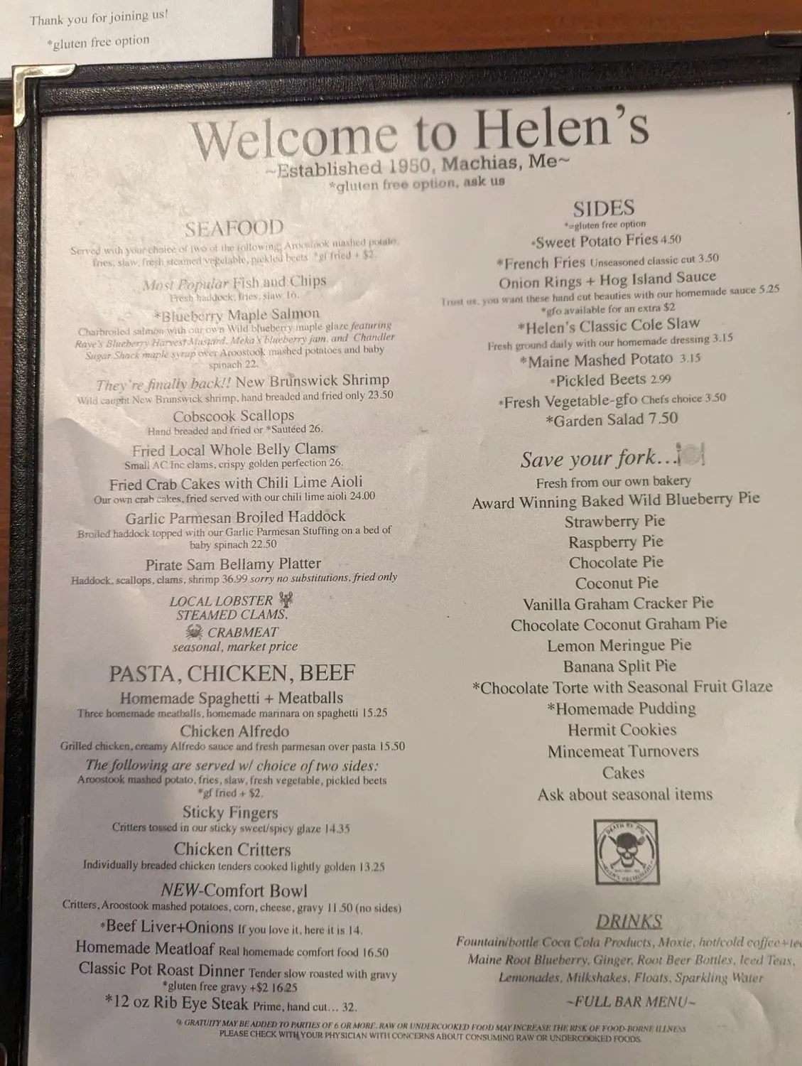 Helen's Restaurant Menu - Updated November 2025