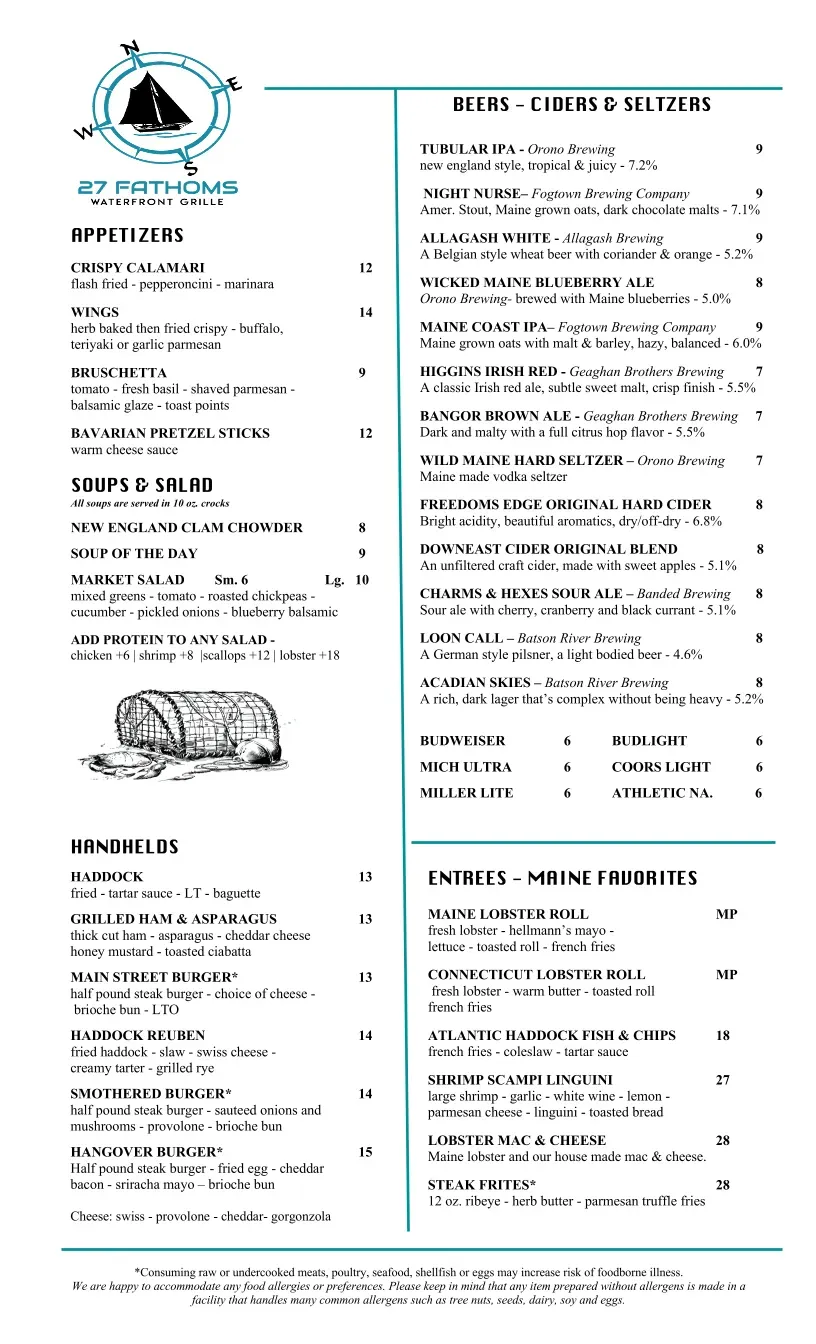 27 Fathoms Waterfront Grille Menu - Updated September 2025