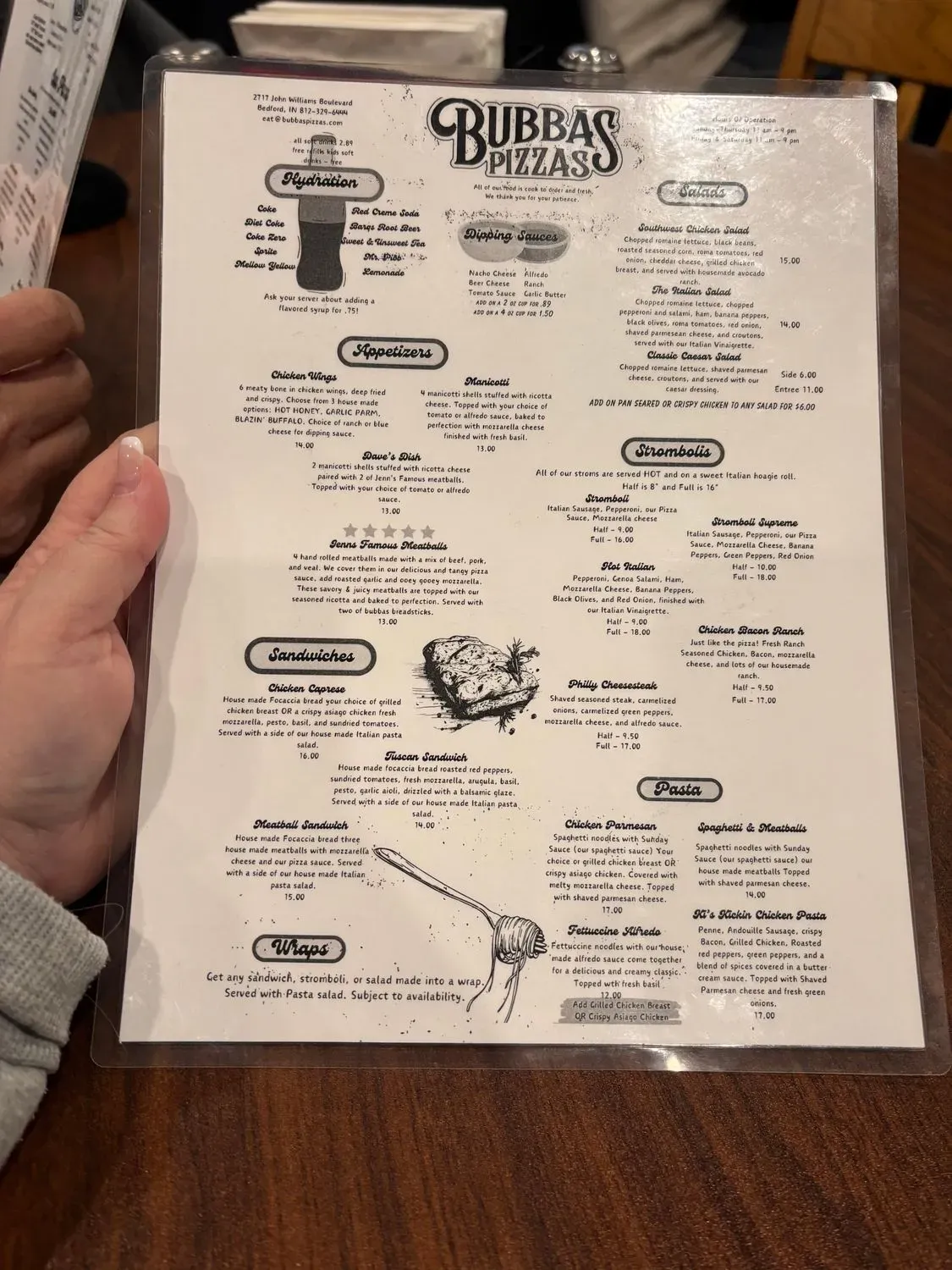 Bubbas Pizzas Menu - Updated October 2025