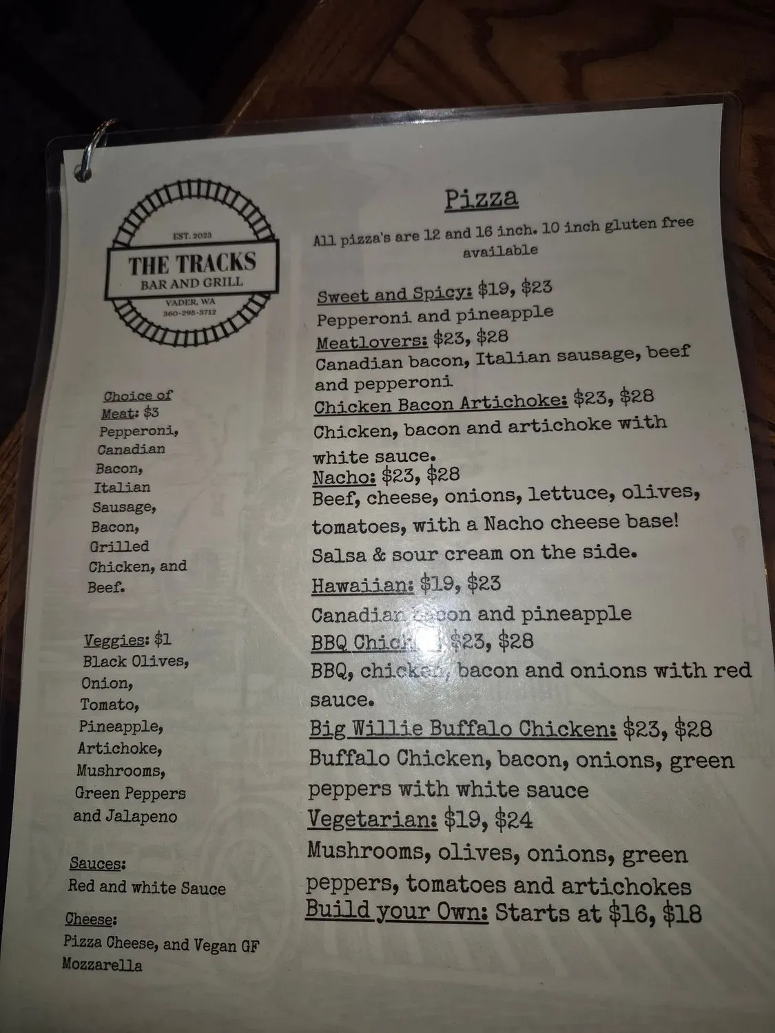 The Tracks Bar & Grill Menu - Updated November 2025