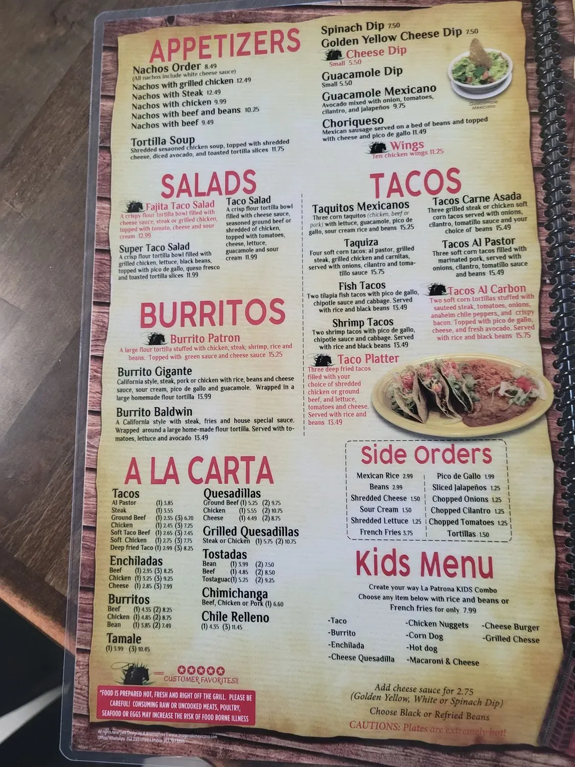La Patrona Menu - Updated November 2025