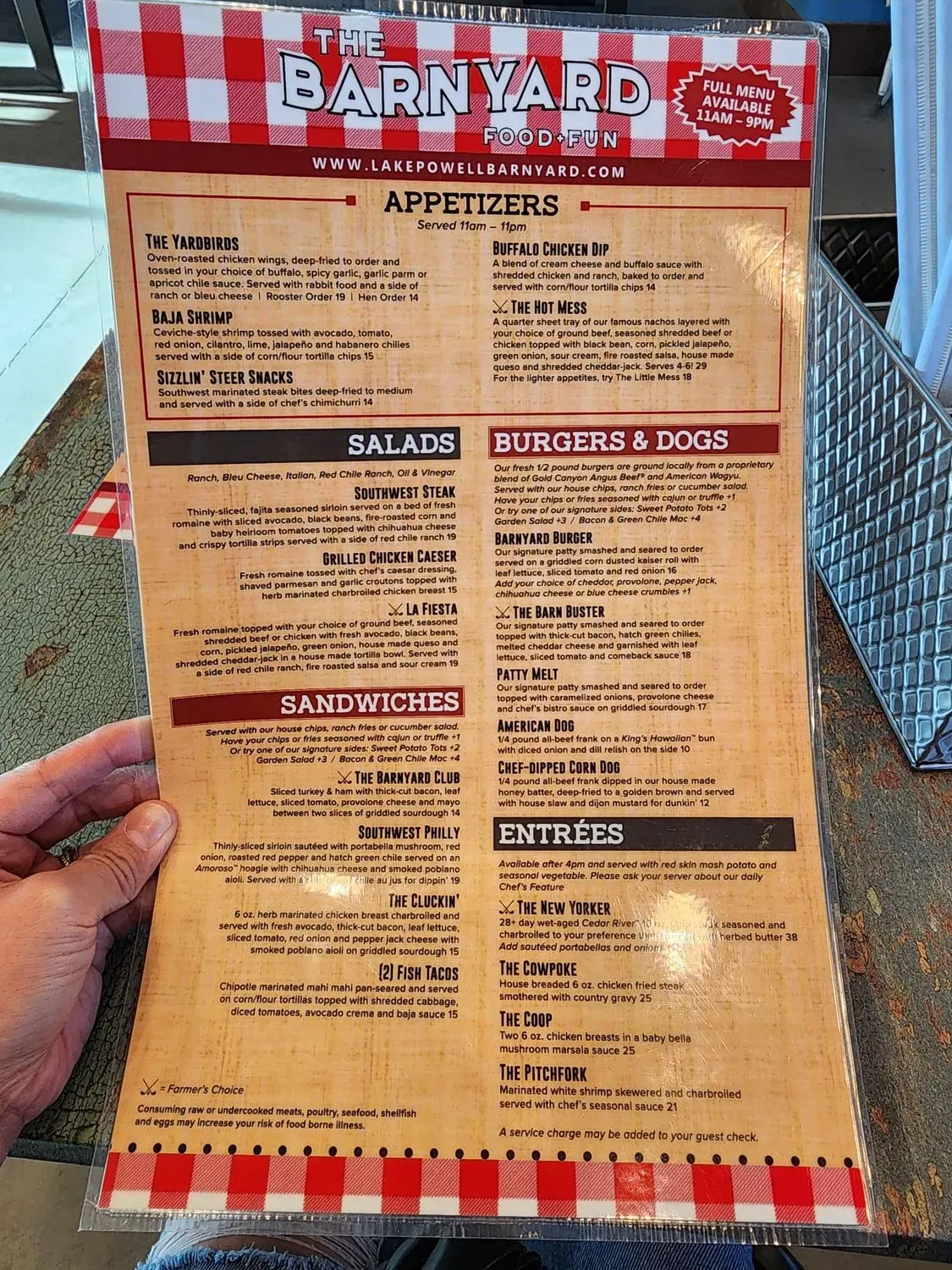The Barnyard Menu - Updated November 2025